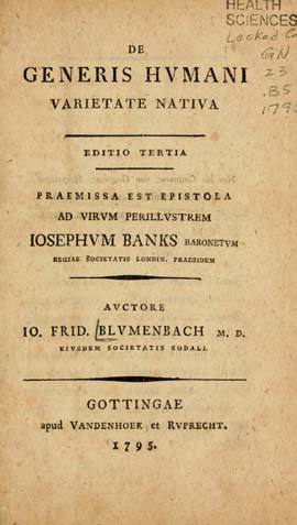 The title-page of the On the Natural Varieties of Mankind by Blumenbach