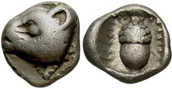 Mantineai obulus medve fejével, Kr.e. 490-470 k.