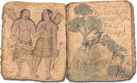 Don Andrés azték jegyző: Techialoyani birtokkönyv nahuatl nyelven (17. század) (Mexikó)
