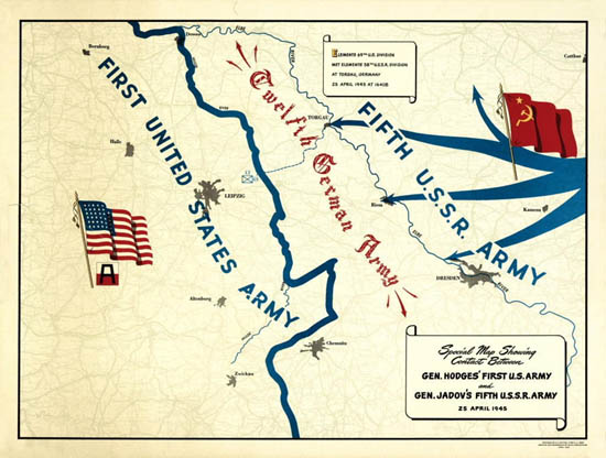 The map produced by Americans for the Elbe River linkup ceremony. Source: The Fighting 69th Infantry Division Website.
